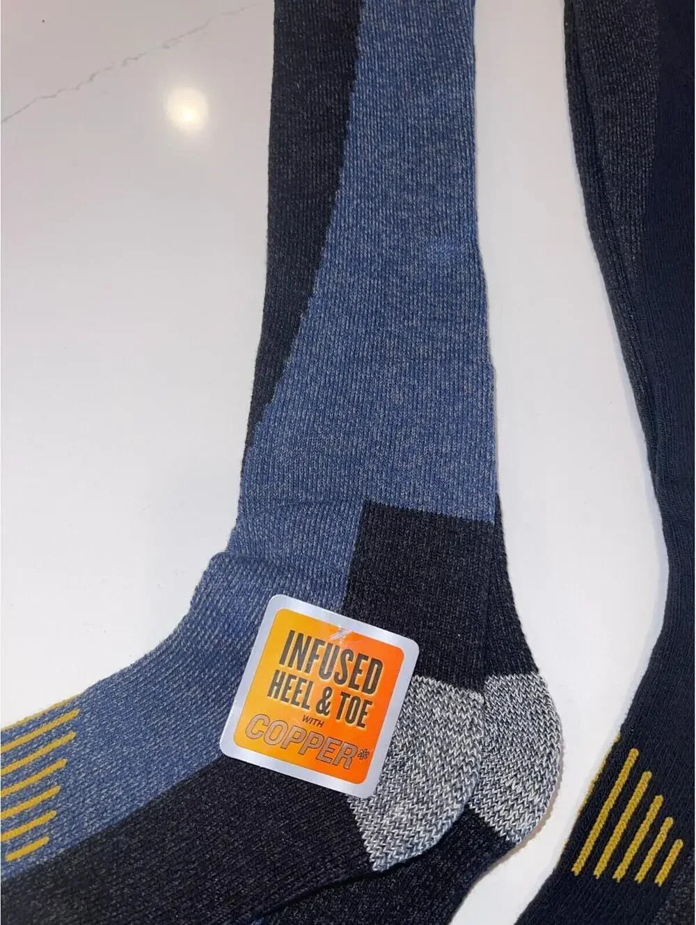 2 PAIRS DICKIES COPPER SHIN PROTECTOR BOOT LENGTH SOCKS MENS 6-12 BLUE & BLACK